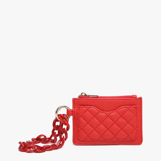 RED RHODES QUILTED WRISTLET WALLET WITH CHAIN BANGLE
