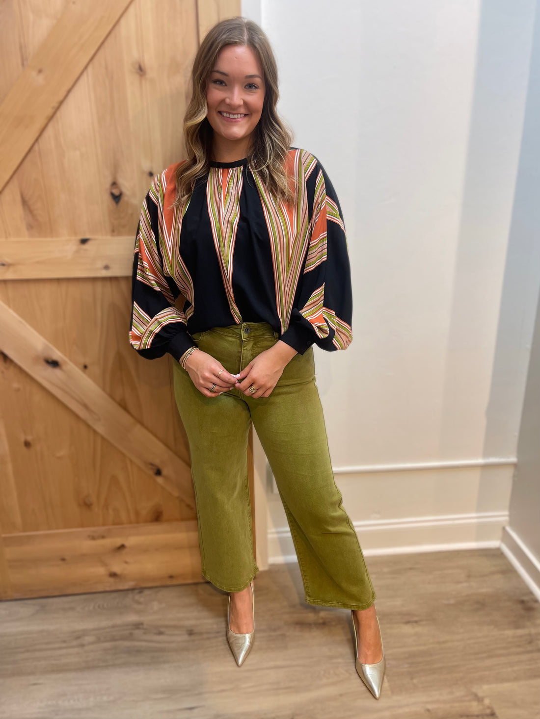 BLACK MULTI ABSTRACT GEO PRINT LONG SLEEVE KAROLINE BLOUSE
