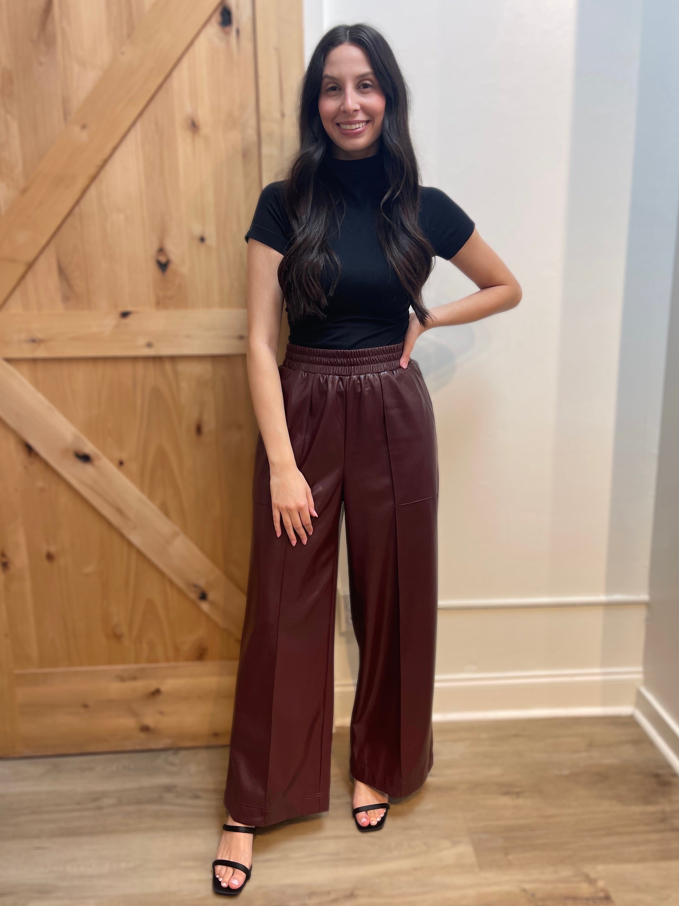 BURGUNDY STRAIGHT FAUX LEATHER MICHAUX PANTS
