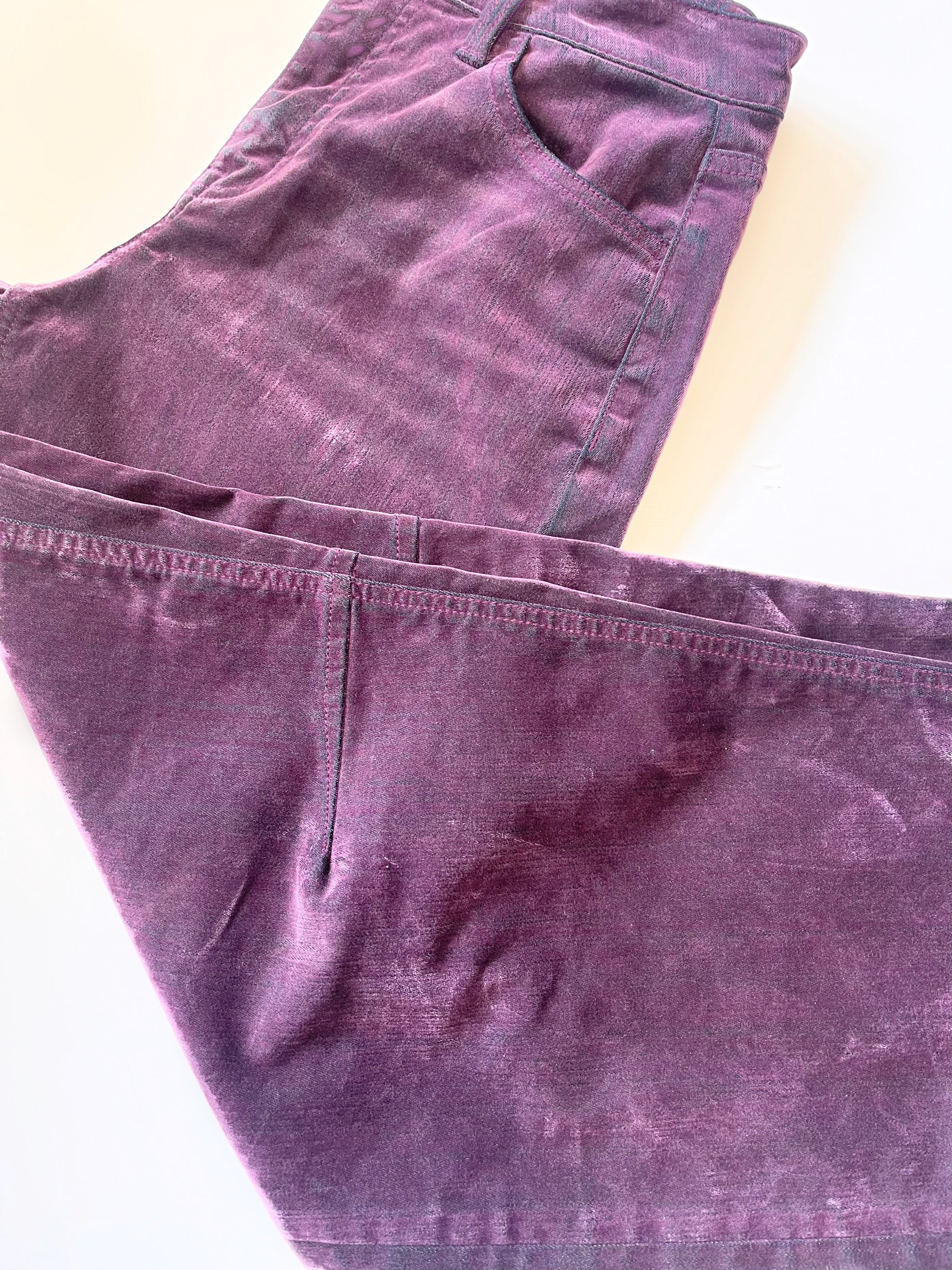 PURPLE FLOCKED HIGH RISE BARREL LEG JEANS