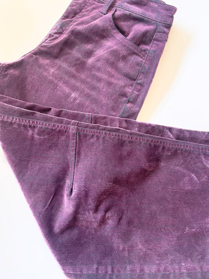PURPLE FLOCKED HIGH RISE BARREL LEG JEANS