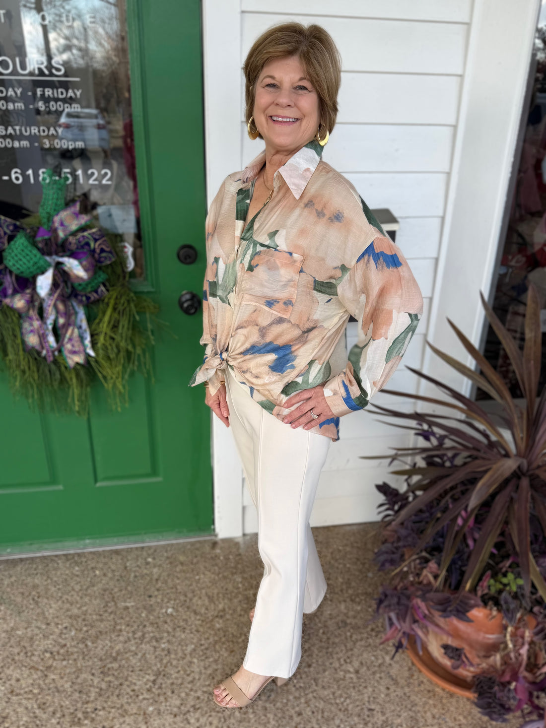 MULTI COLOR WATERCOLOR ABSTRACT PRINT LONG SLEEVE BUTTON UP TOP