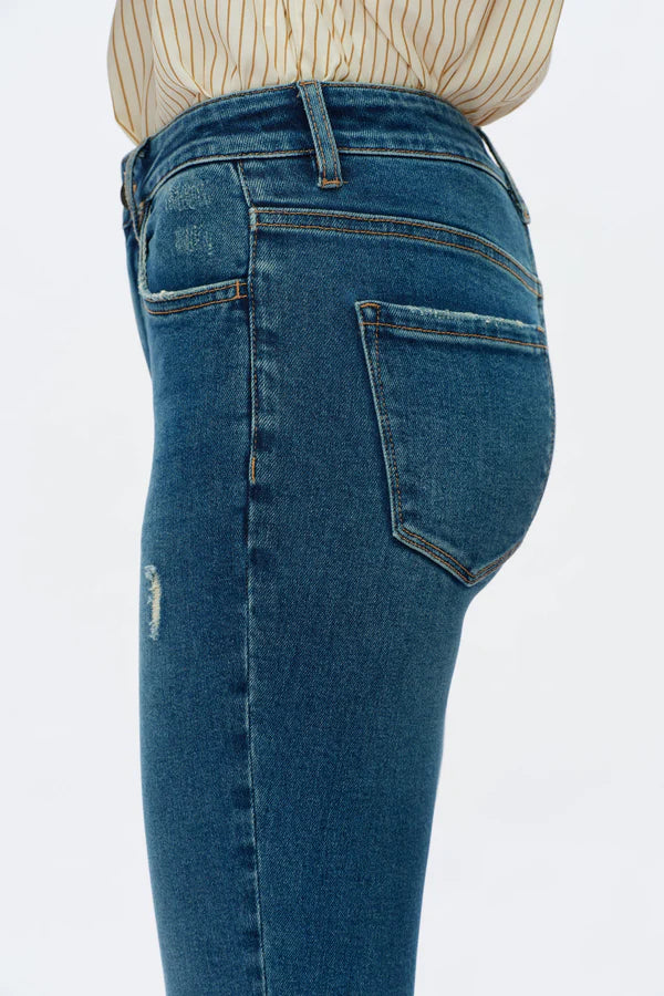 VINTAGE MEDIUM BLUE HIGH RISE FLARE JEANS
