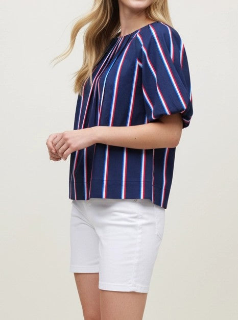 NAVY USA STRIPE BALLOON SLEEVE TOP