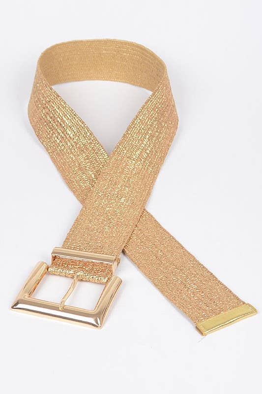 METALLIC GOLD STRETCH SQUARE GOLD BUCKLE BELT