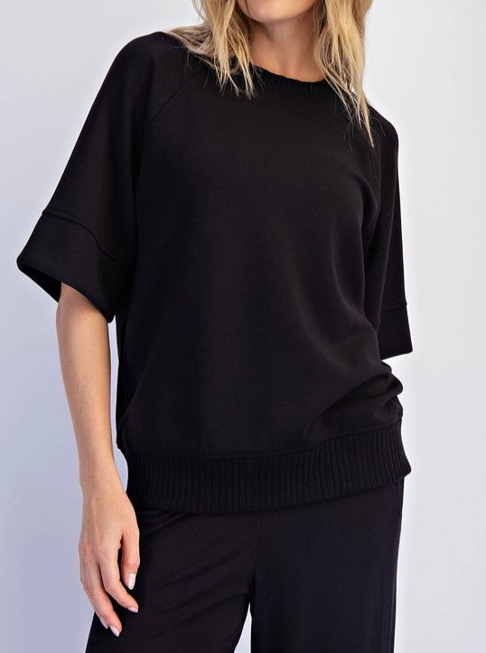 BLACK LUXE MODAL SCUBA RIBBED SHORT SLEEVE TOP