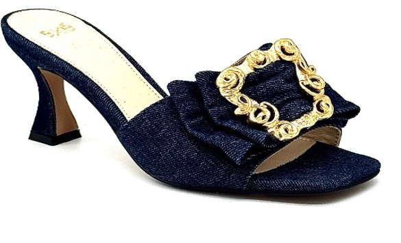 DENIM APHRODITE GOLD BUCKLE SANDAL HEEL