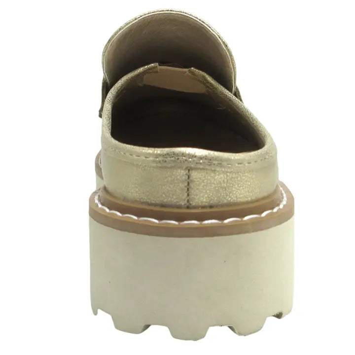 GOLD METALLIC CHUNKY PLATFORM SLIP-ON MULE MORA LOAFER