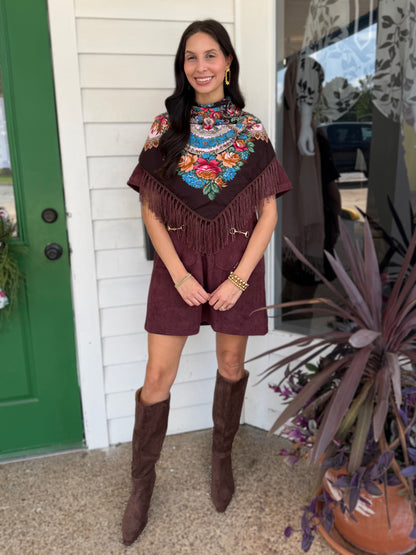 MERLOT SUEDE HORSE-BIT DETAIL PATCH POCKET SHORT SLEEVE MINI DRESS