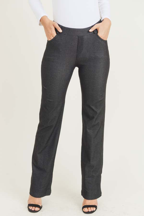 BLACK STRAIGHT LEG FLARE BOOTCUT STRETCH PANTS