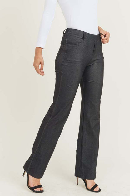 BLACK STRAIGHT LEG FLARE BOOTCUT STRETCH PANTS