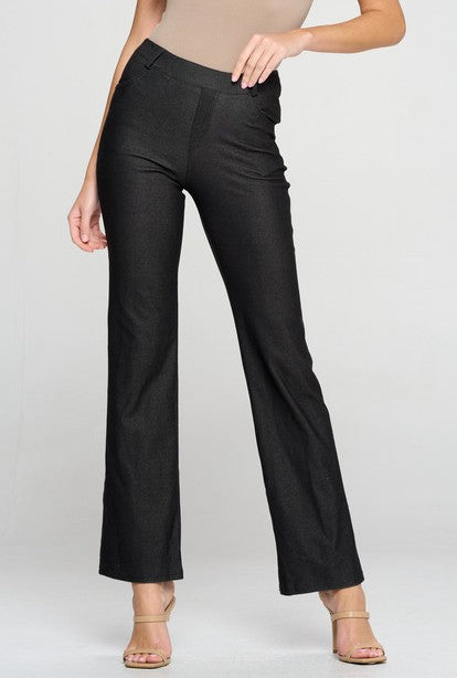 BLACK STRAIGHT LEG FLARE BOOTCUT STRETCH PANTS