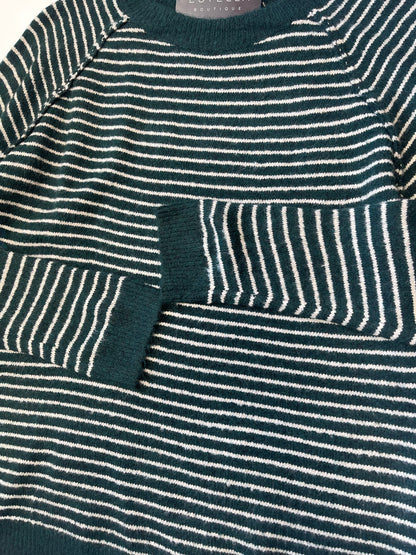 FOREST GREEN STRIPED CREW NECK LONG SLEEVE PULLOVER SWEATER