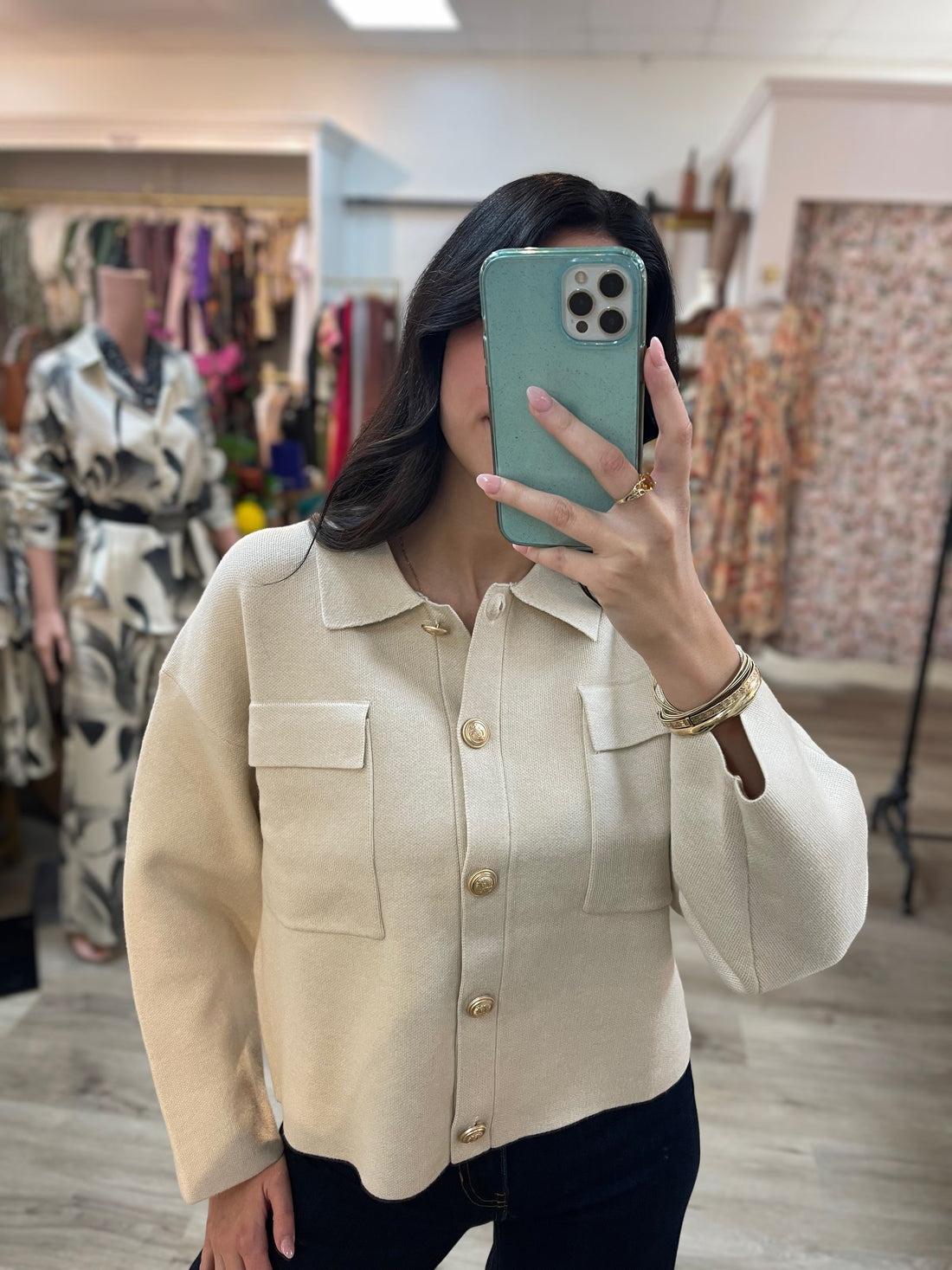 BEIGE RELAXED FORMAL KNITTED LONG SLEEVE CARDIGAN