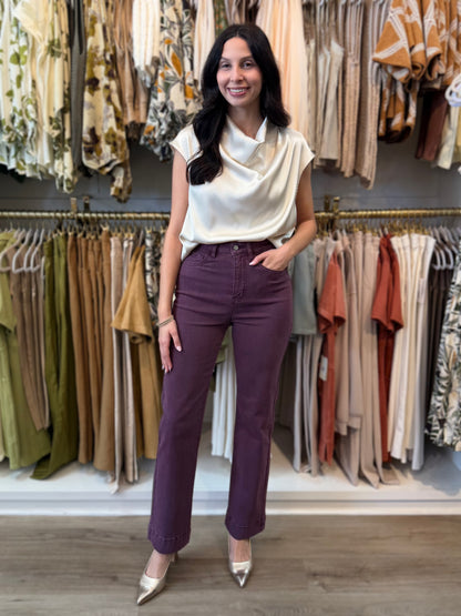 CHAMPAGNE SATIN COWL NECK SLEEVELESS TOP