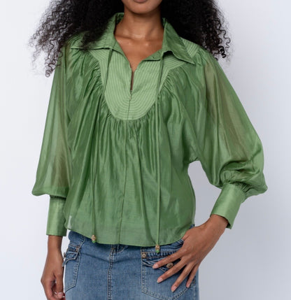 IVY GREEN QUARTER ZIP WITH TOP STITCH DETAIL GEORGINA TOP