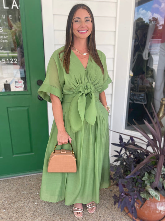 GREEN TIE FRONT CLARISA BLOUSE