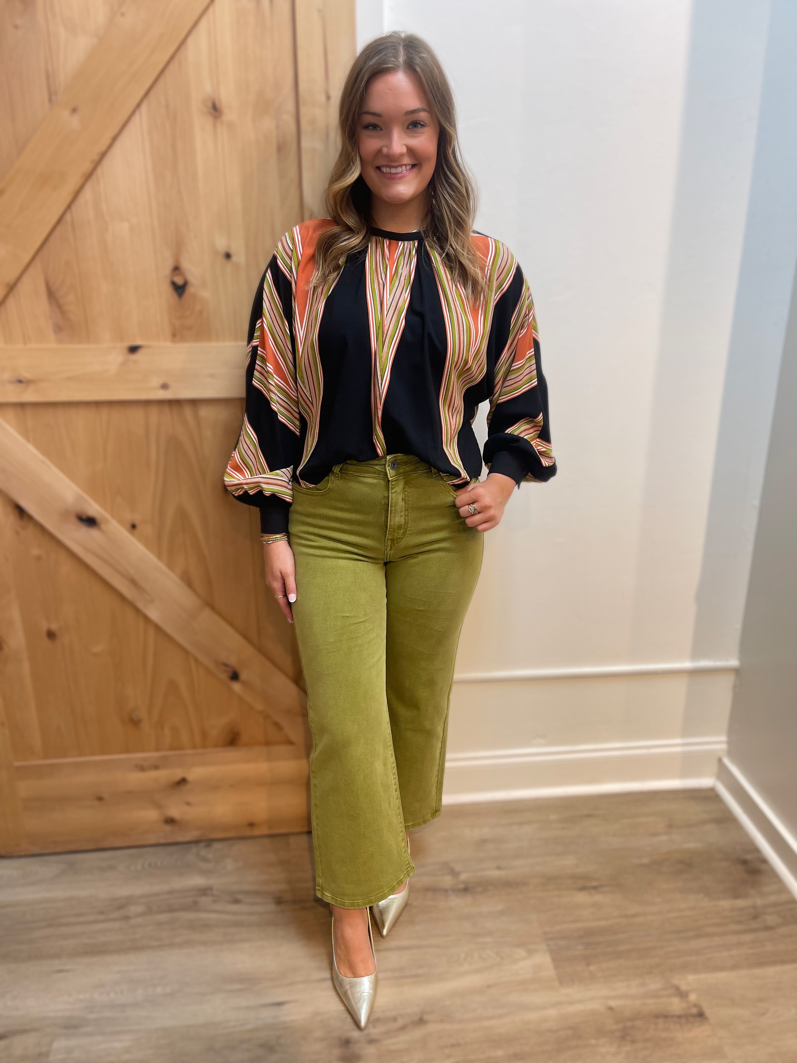 BLACK MULTI ABSTRACT GEO PRINT LONG SLEEVE KAROLINE BLOUSE
