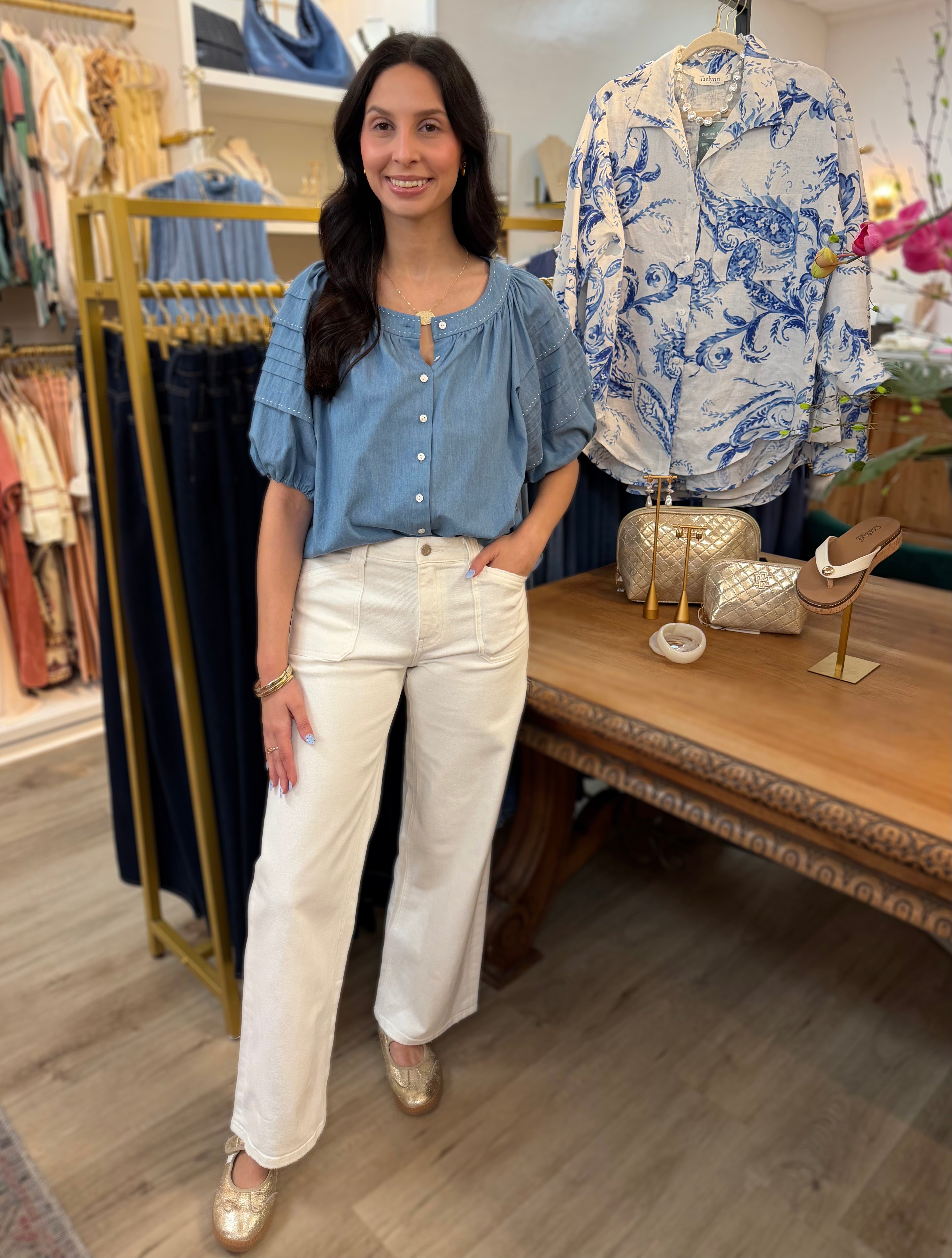 OPTIC WHITE MID RISE WIDE LEG PATCH POCKET JEANS