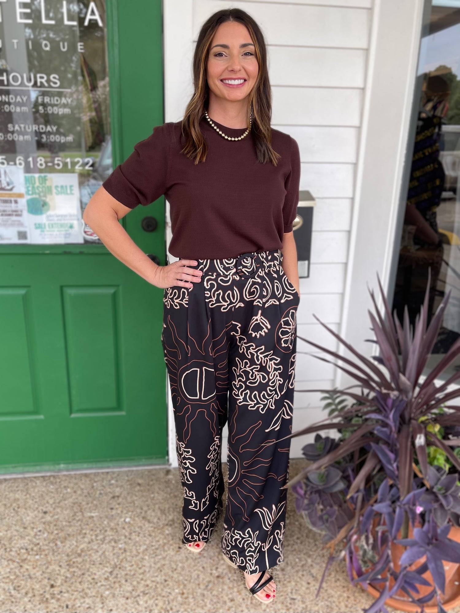 BLACK NEUTRAL PRINTED BELTED SELESTE PANTS