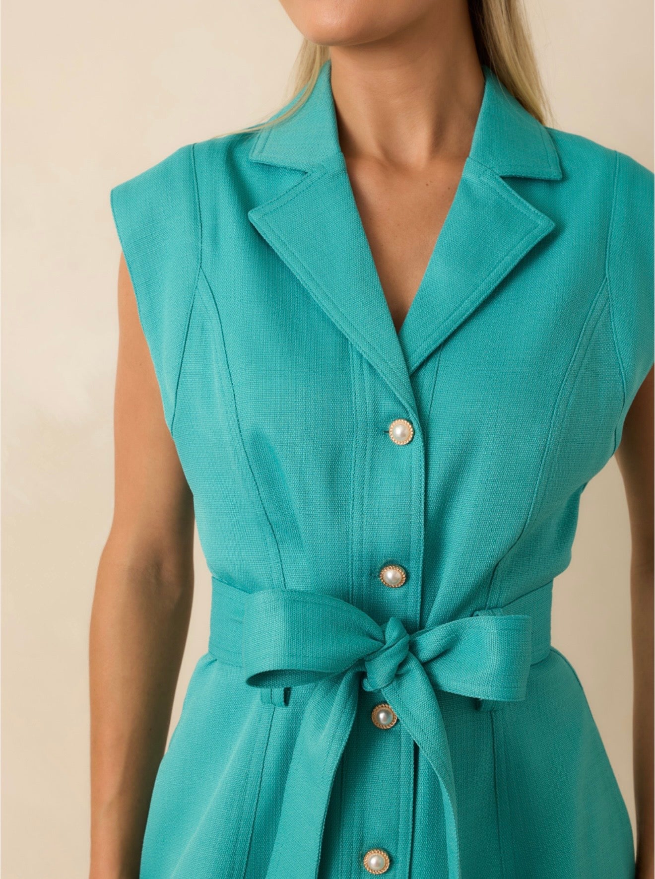 JADED PEARL BUTTON UP BELTED JACKIE MINI DRESS