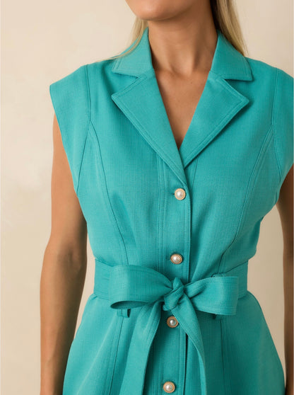 JADED PEARL BUTTON UP BELTED JACKIE MINI DRESS