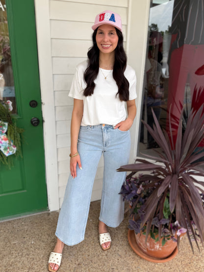 IVORY ROUND NECK BASIC JERSEY SHORT SLEEVE TOP