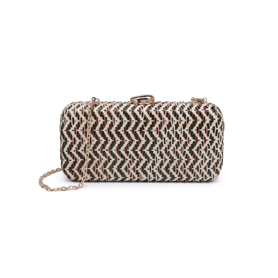 GREEN MULTI TEXTURED WOVEN VALENTINA EVENING BAG