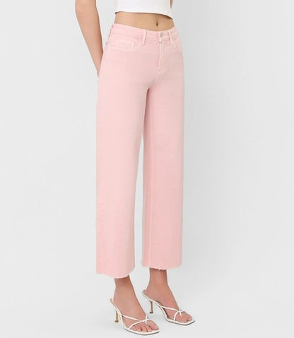 PALE LILAC HIGH RISE CROPPED WIDE LEG JEANS