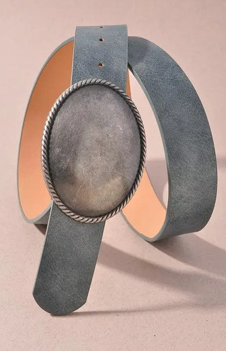 ADMIRAL BLUE WESTERN OVAL SILVER BUCKLE BELT