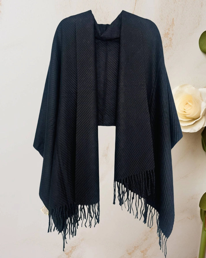 BLACK SOFT FRINGED SCARF/SHAWL