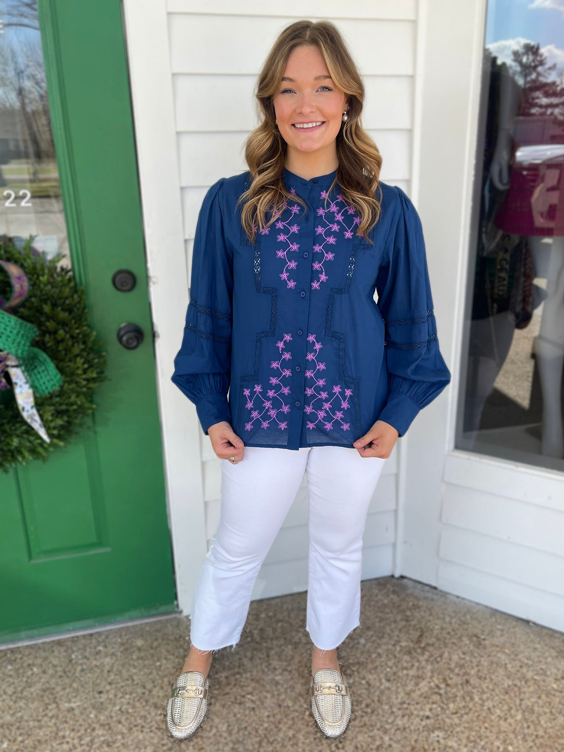 BLEU MARINE EVALEEN BUTTON UP BLOUSE