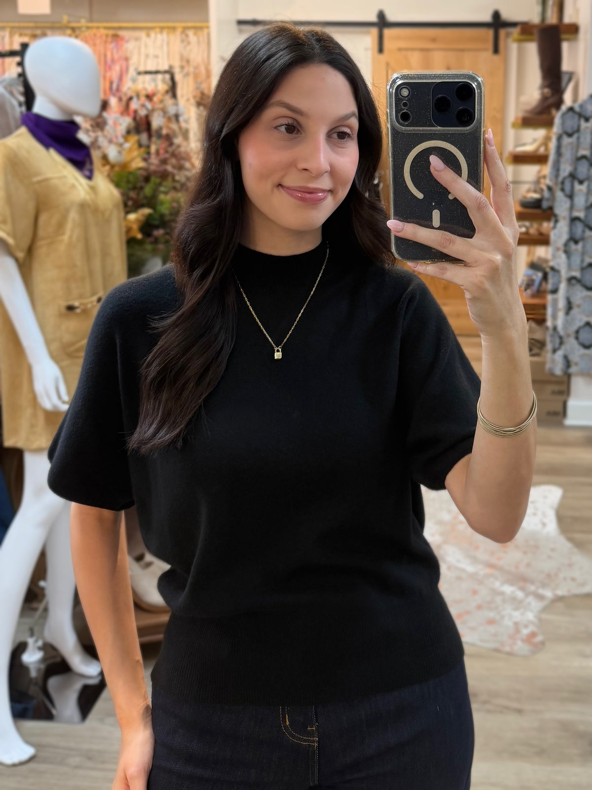 BLACK MOCK NECK DOLMAN SLEEVE SWEATER