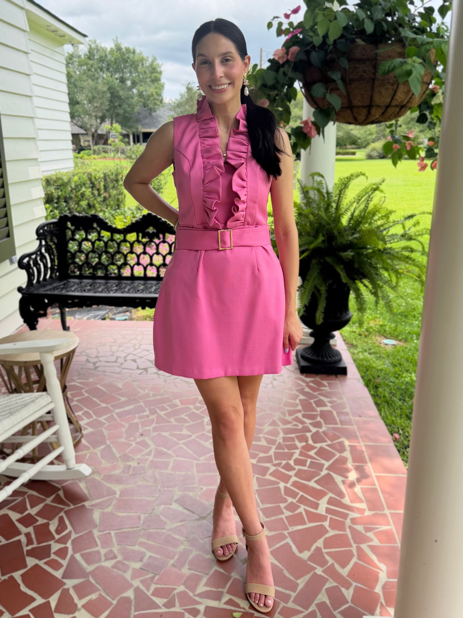 KNOCKOUT PINK RUFFLED NECK FITTED MERCEDES MINI DRESS