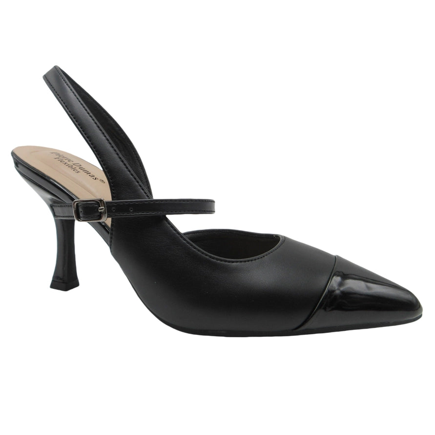 BLACK POINTED TOE SLINGBACK HEEL