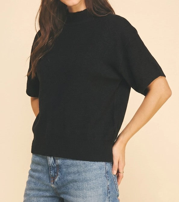 BLACK MOCK NECK DOLMAN SLEEVE SWEATER