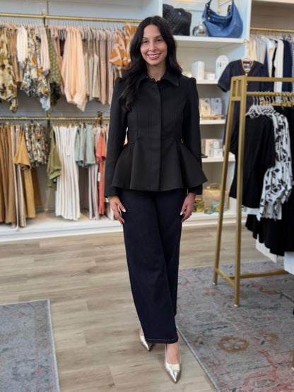 BLACK BUTTON UP PEPLUM LONG SLEEVE FIELDING RIDING JACKET