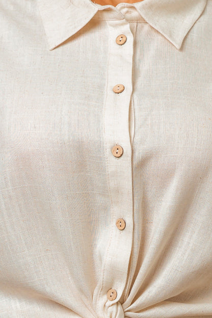 OATMEAL LINEN SLEEVELESS BUTTON UP TOP &amp; PANT SET