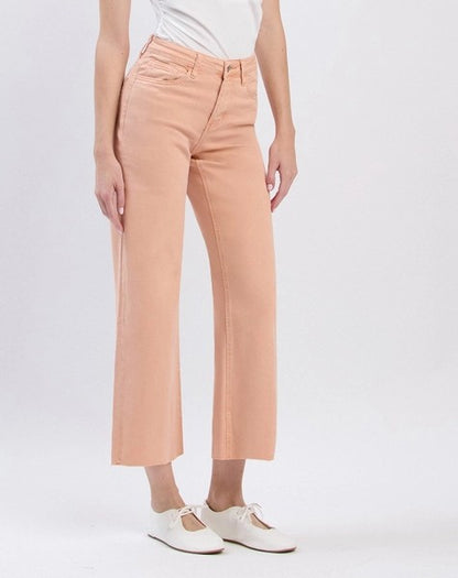 SOFT SAND HIGH RISE RAW HEM ANKLE WIDE LEG JEANS
