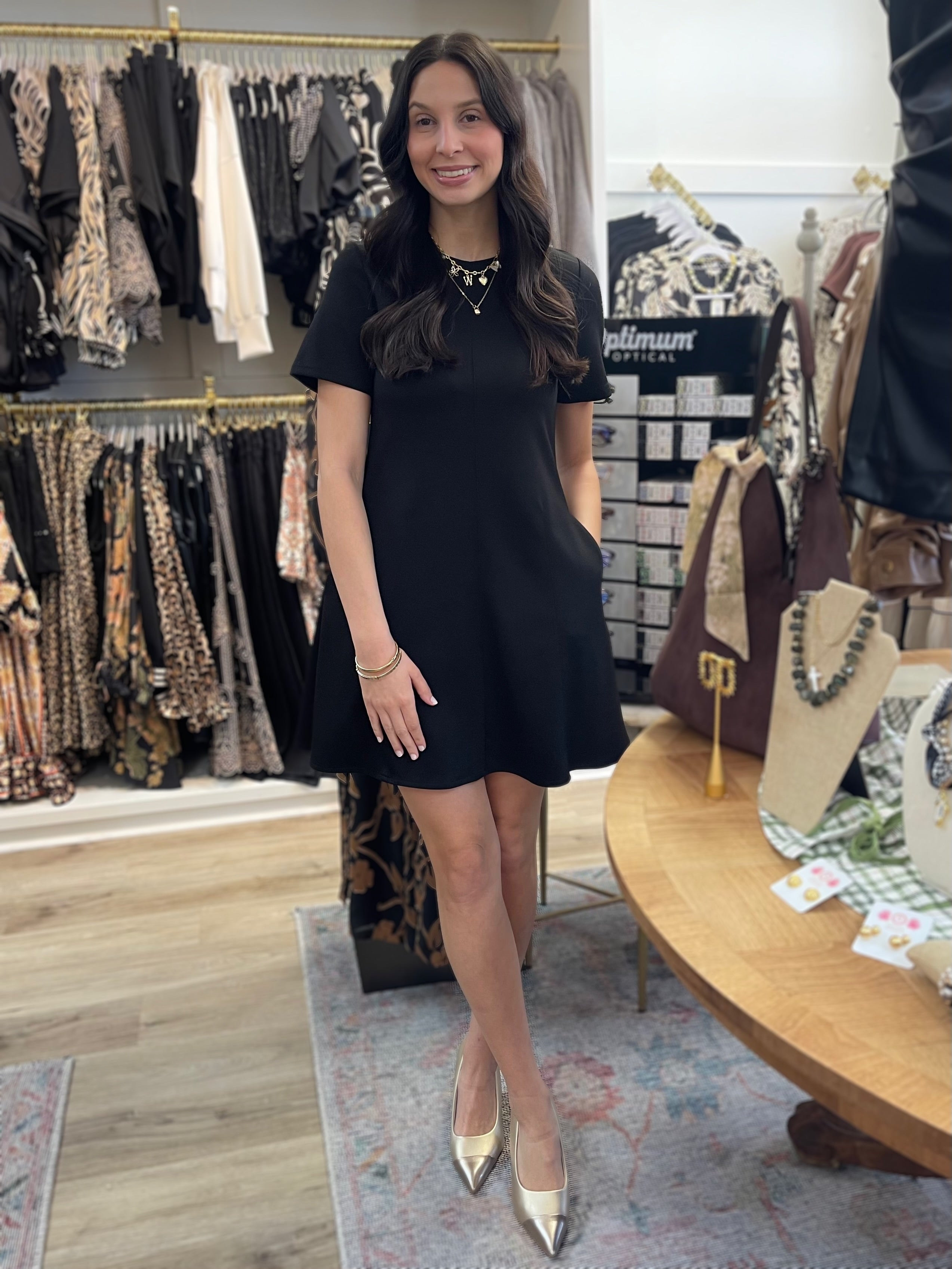 BLACK PCILL BUTTER MODAL SHORT SLEEVE TAILORED MINI DRESS