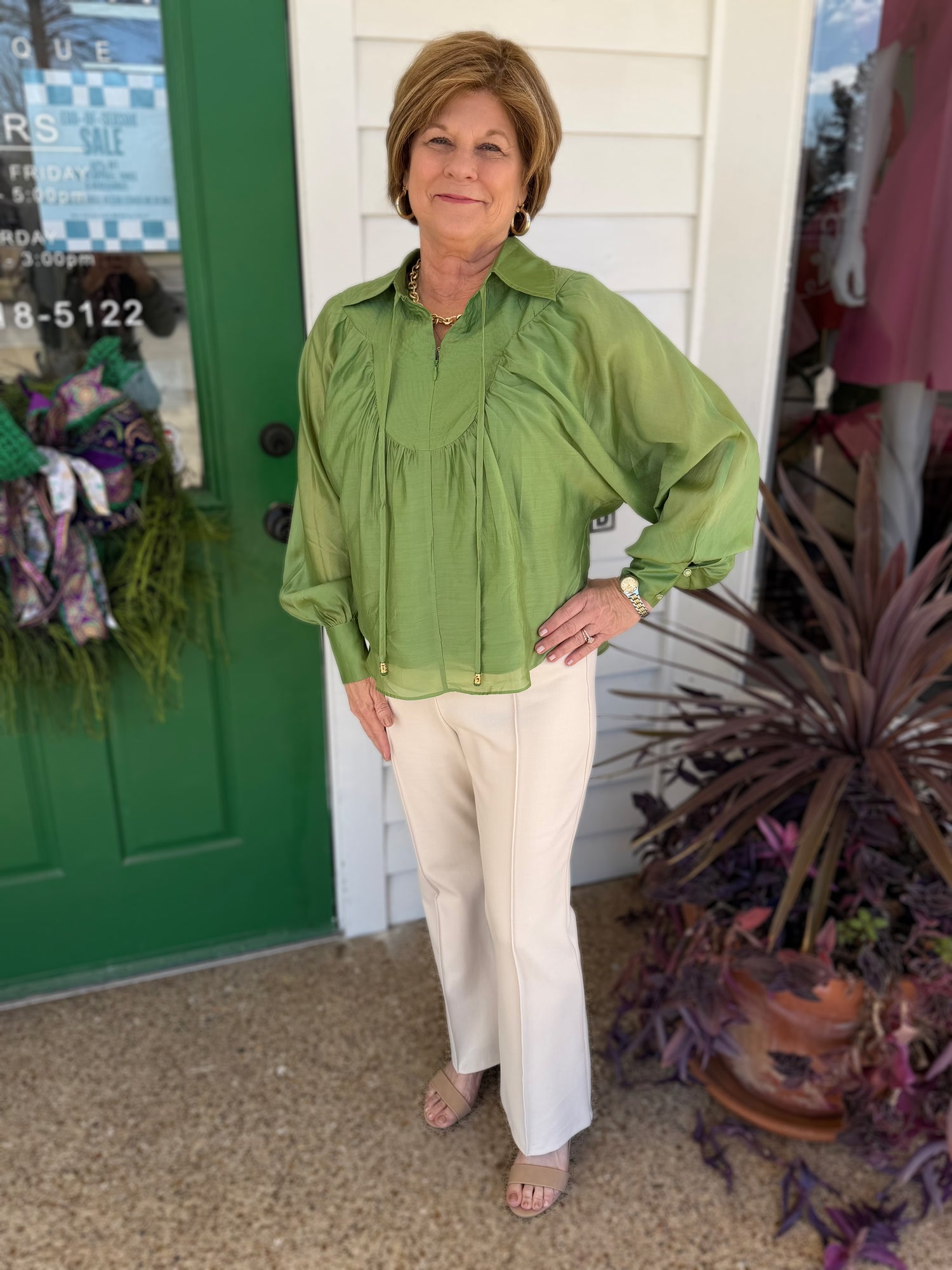 IVY GREEN QUARTER ZIP WITH TOP STITCH DETAIL GEORGINA TOP