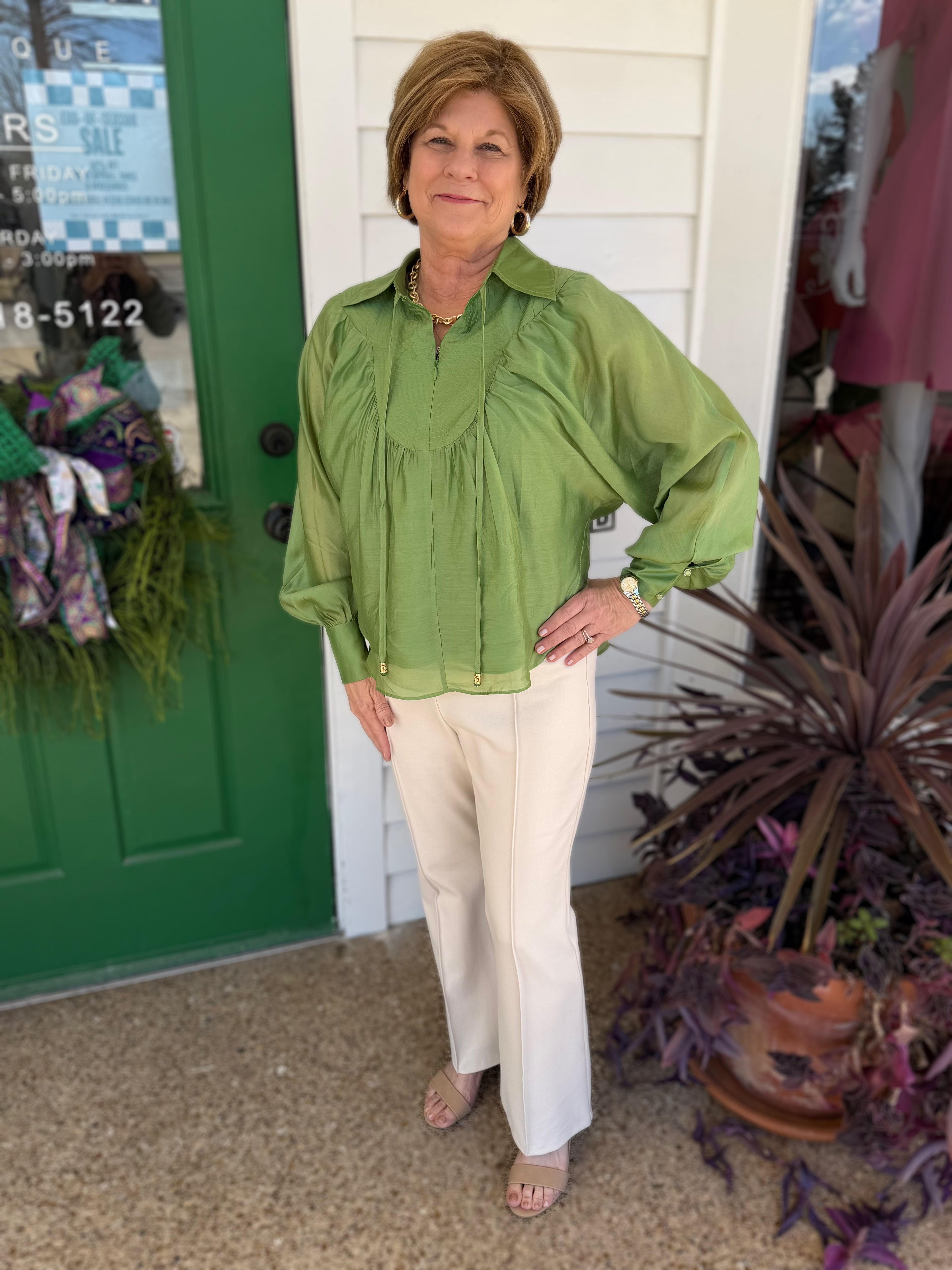 IVY GREEN QUARTER ZIP WITH TOP STITCH DETAIL GEORGINA TOP