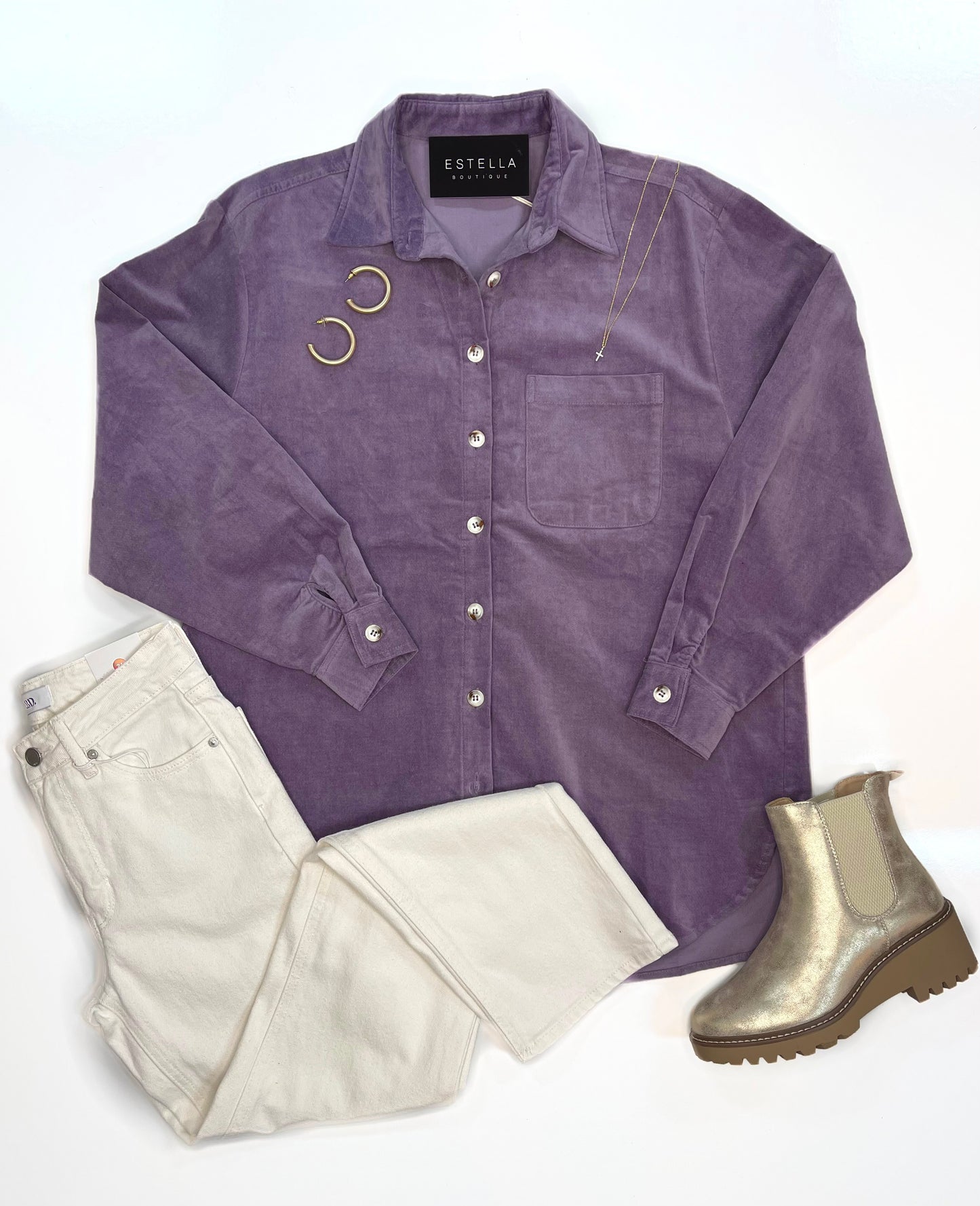 LILAC CARLA SUEDE LONG SLEEVE BUTTON UP TOP