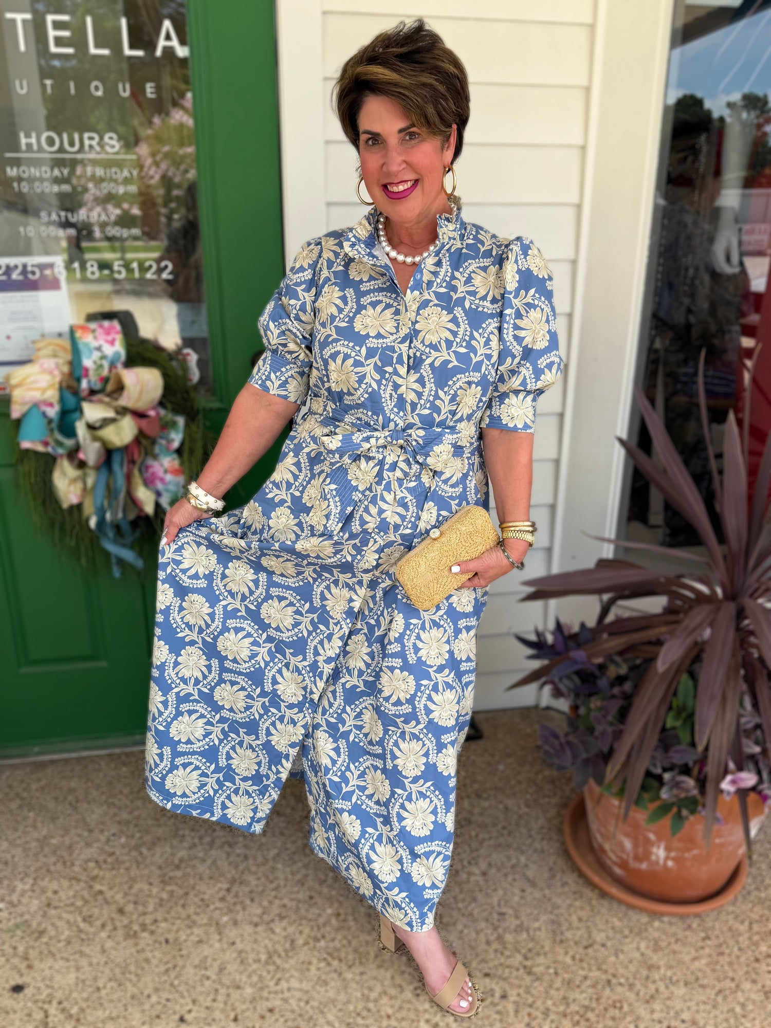 BLUE BLOOMPORT PRINT MARIANNE MAXI DRESS