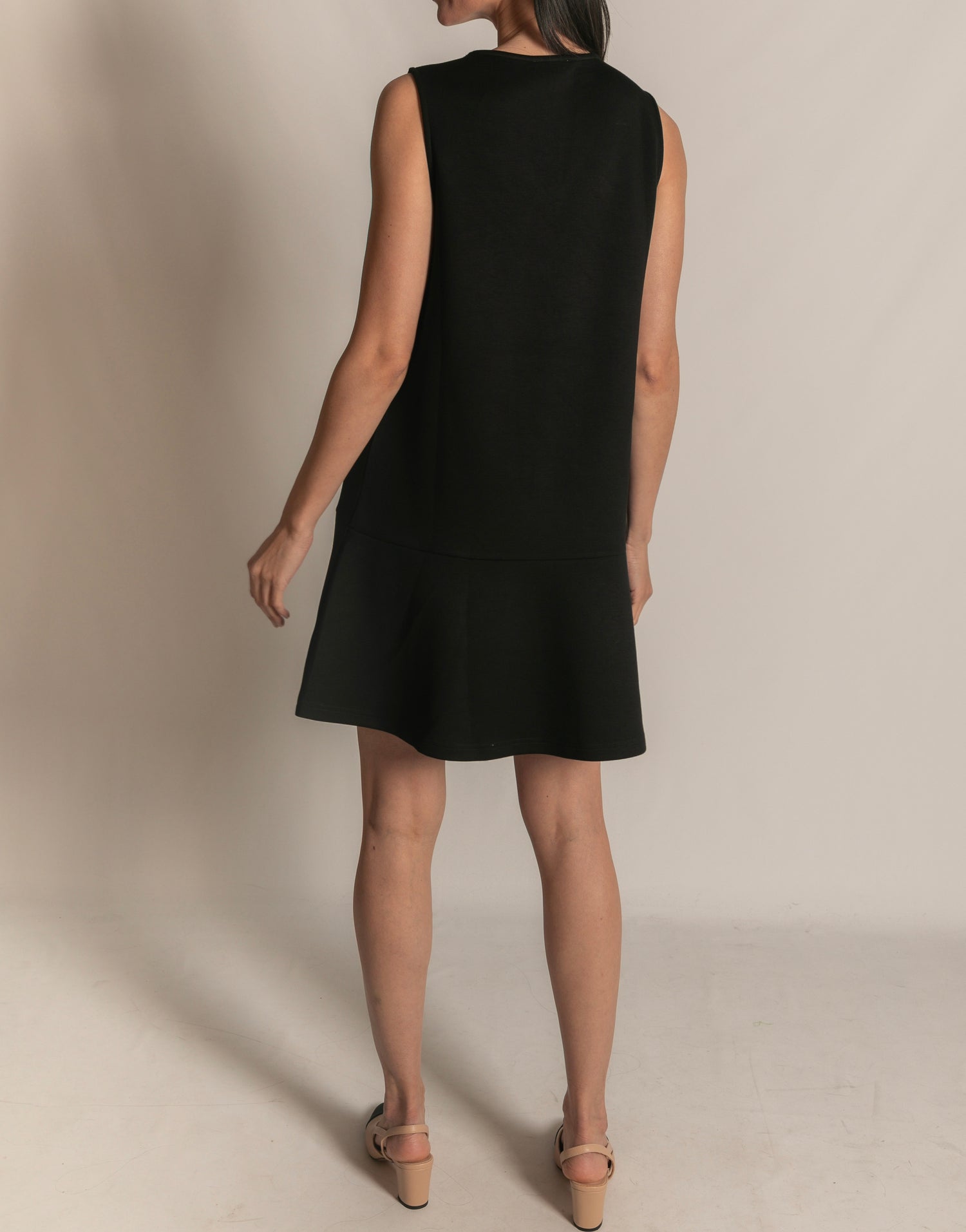 BLACK PCILL BUTTER MODAL SLEEVELESS FLUTTER SKIRT MINI DRESS