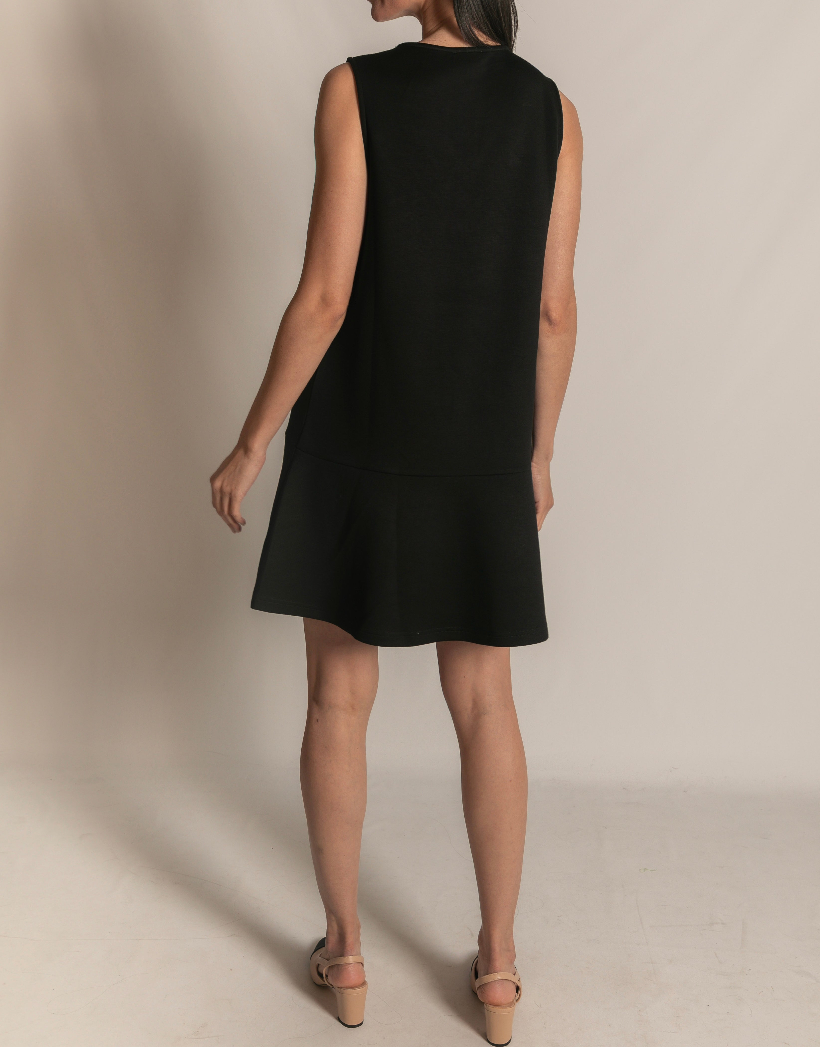 BLACK PCILL BUTTER MODAL SLEEVELESS FLUTTER SKIRT MINI DRESS