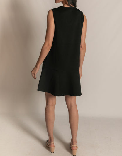 BLACK PCILL BUTTER MODAL SLEEVELESS FLUTTER SKIRT MINI DRESS