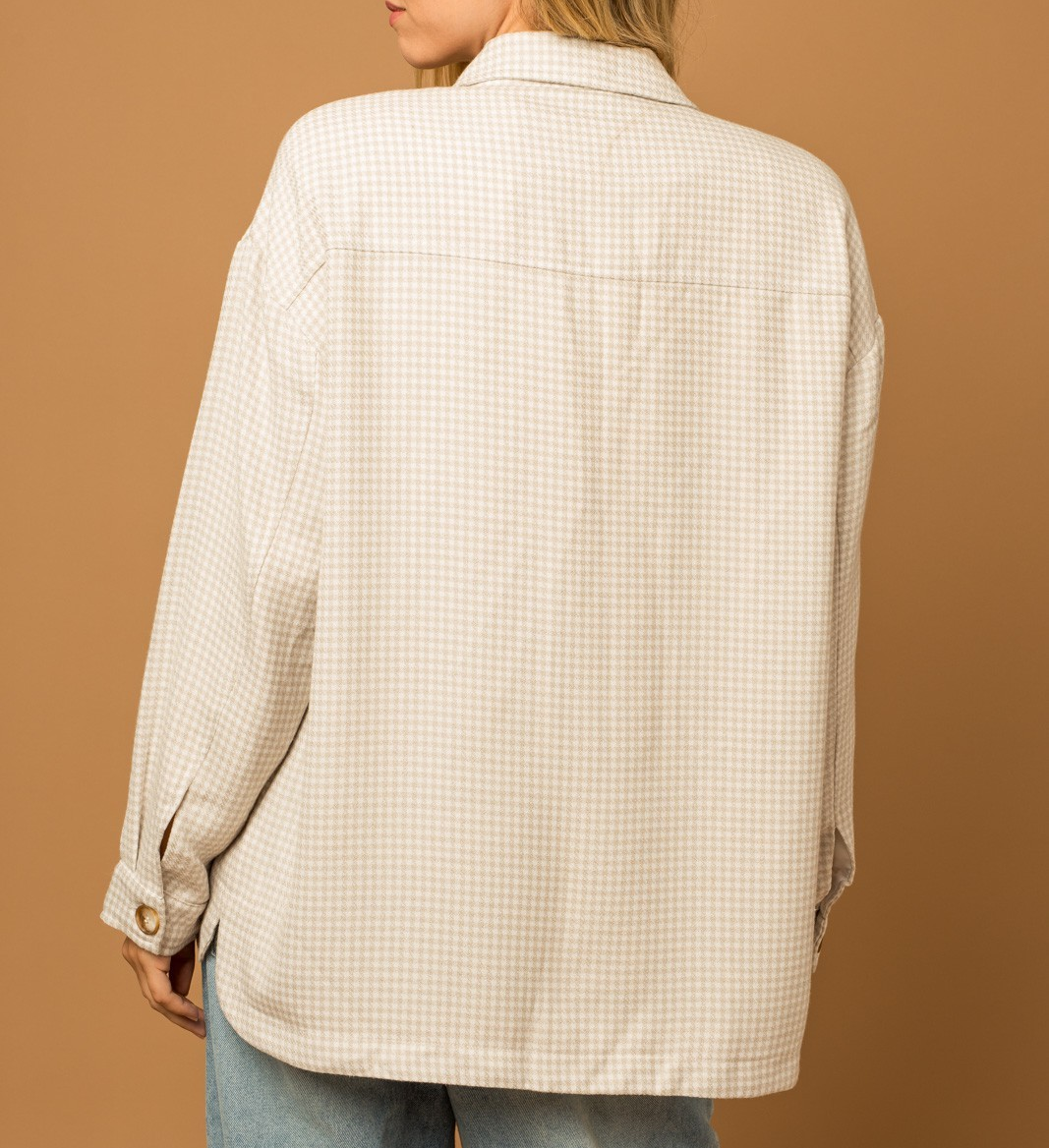 WHITE/TAUPE GINGHAM POCKET DETAIL OVERSIZED JACKET