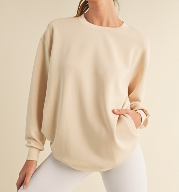 OATMEAL SOFT MODAL OVERSIZED CREW TOP