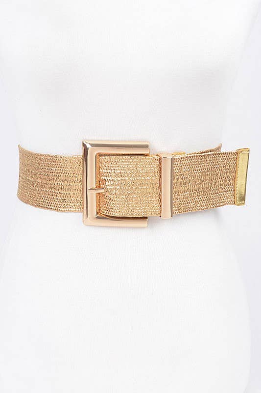 METALLIC GOLD STRETCH SQUARE GOLD BUCKLE BELT